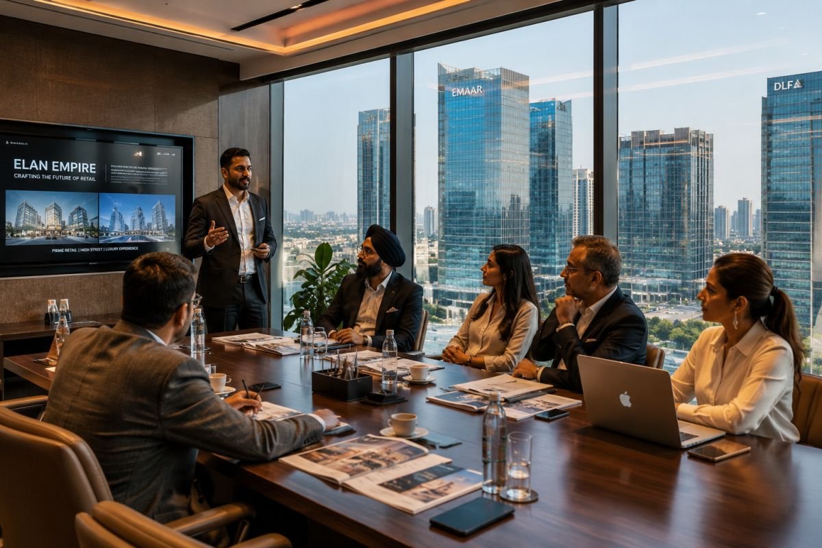Investors discussing premium commercial property investment in Gurgaon