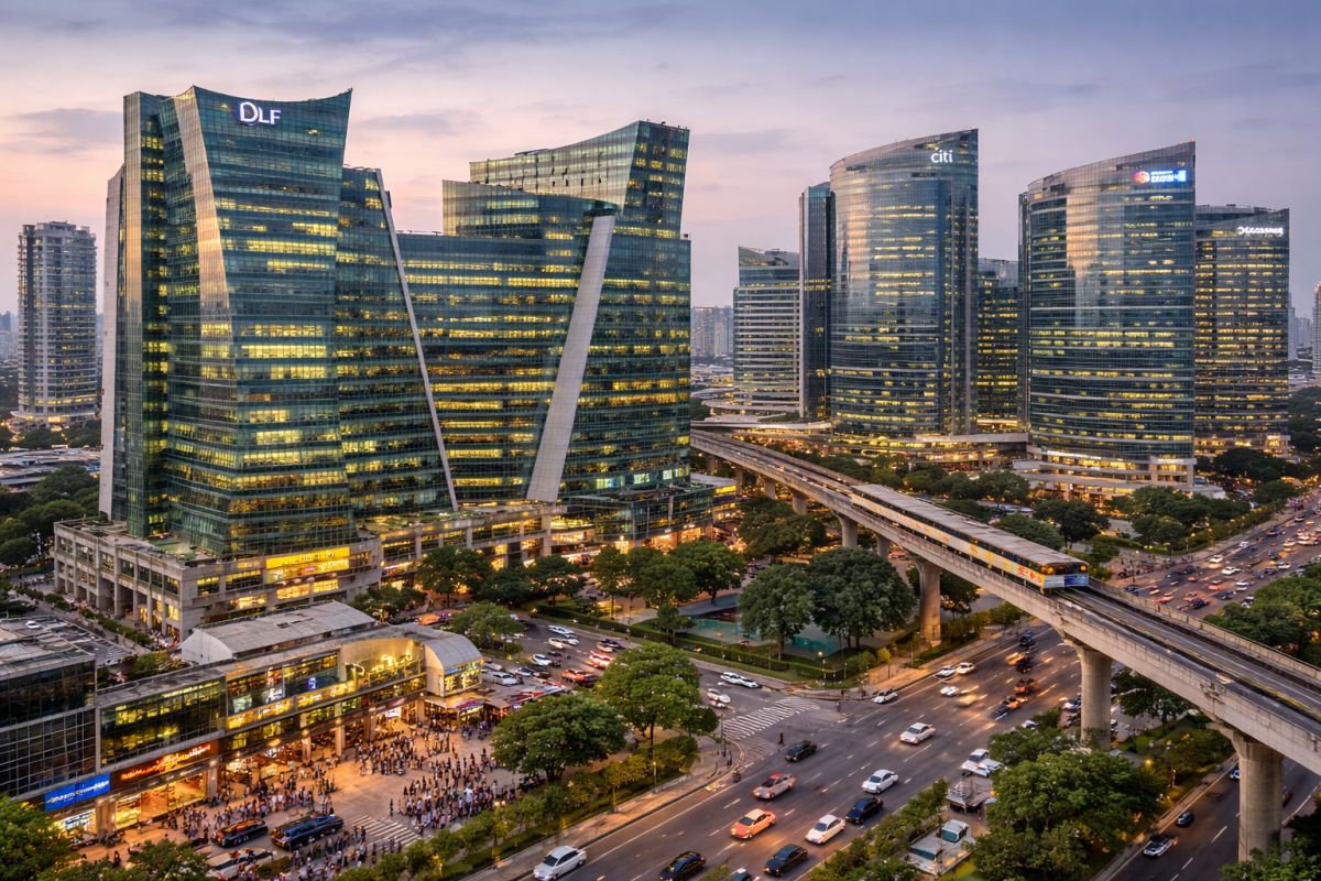Gurgaon commercial office buildings REIT investment income concept