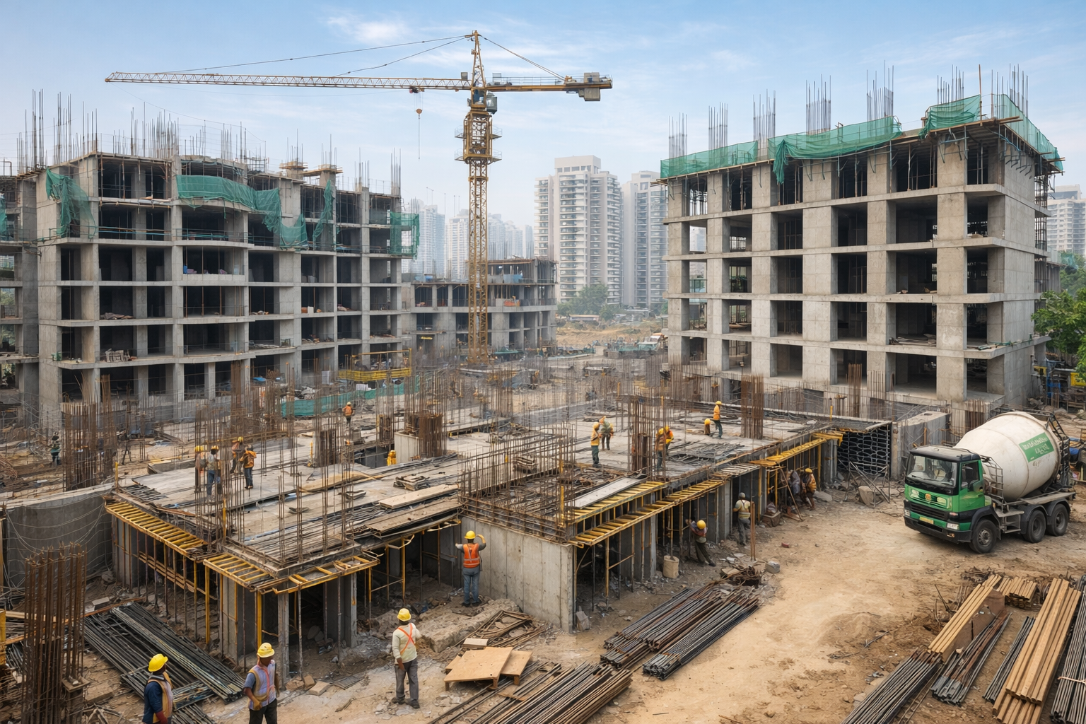 Active construction progress at residential project in Gurgaon