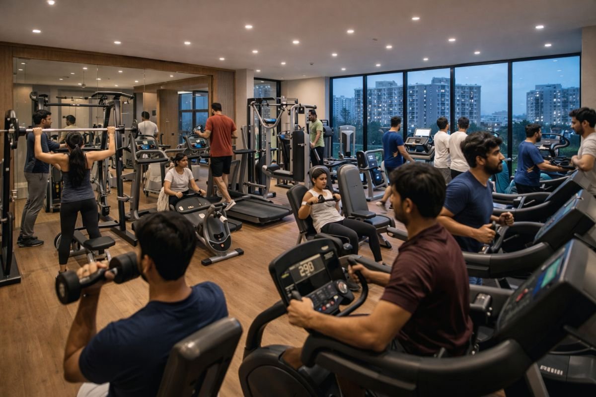 crowded clubhouse residential society gym evening rush amenities overcrowded