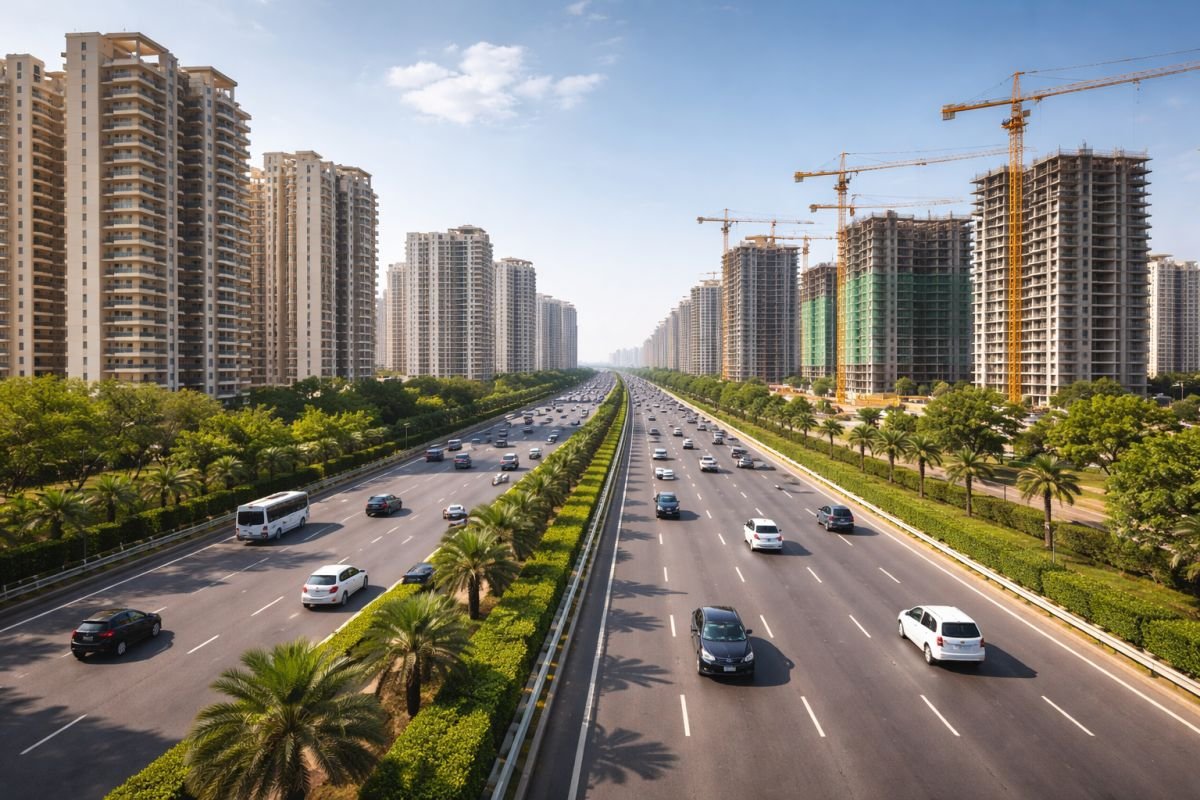Dwarka Expressway Gurgaon with residential towers and ongoing construction