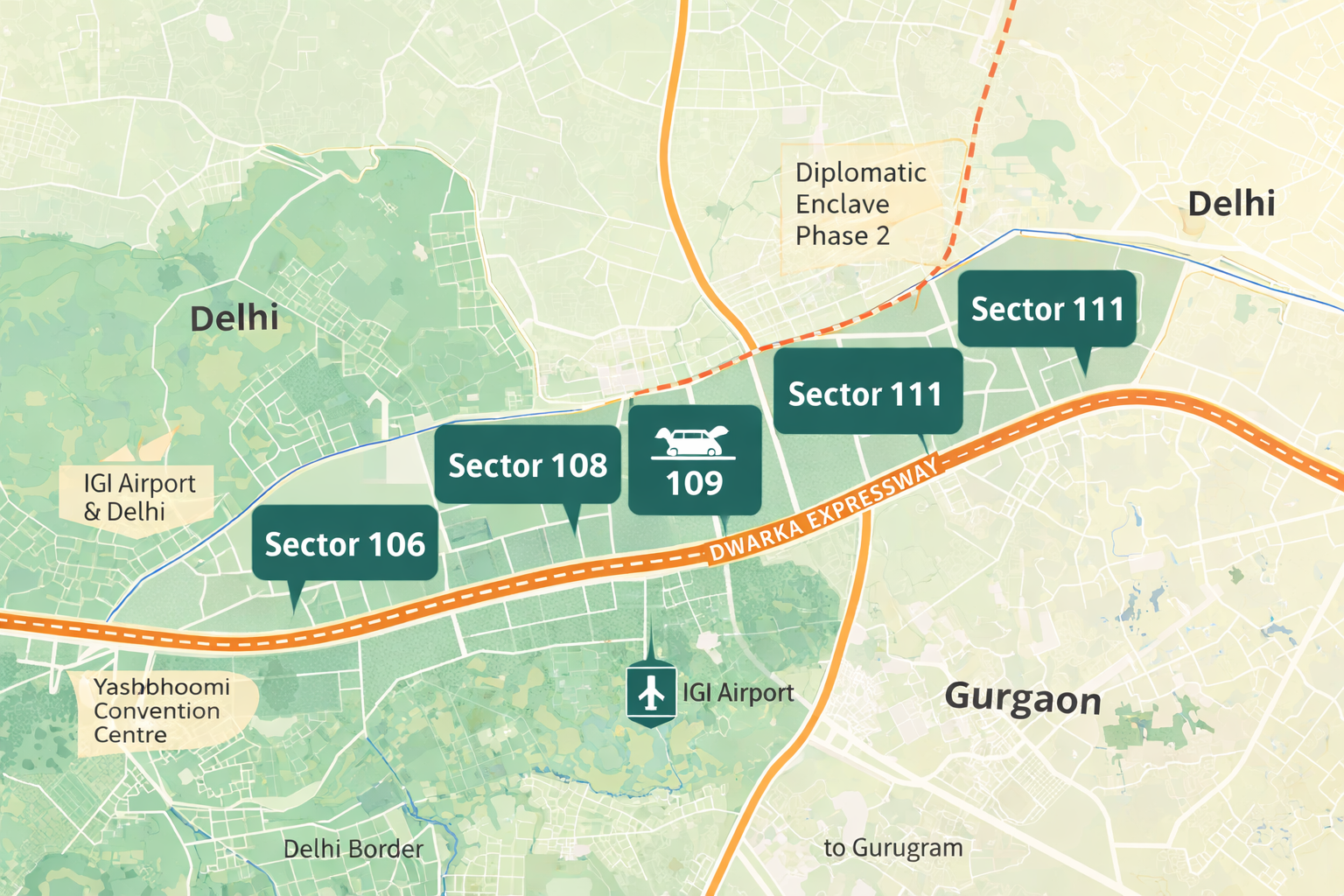 Sector 106 108 109 111 112 map Dwarka Expressway Gurgaon
