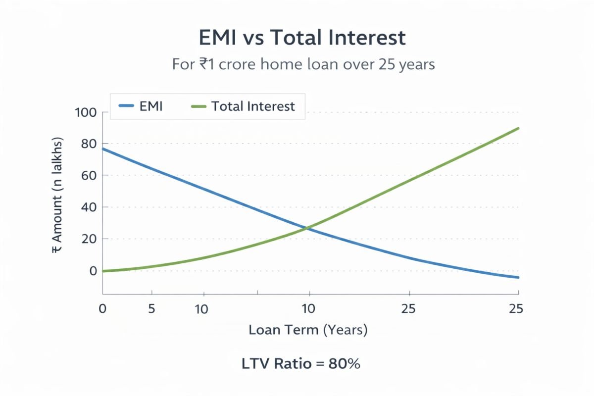 EMI calculation 1 crore home loan India graph