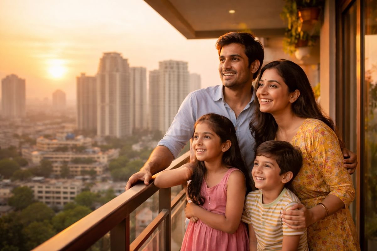 Indian family modern home Gurgaon balcony investment lifestyle real estate