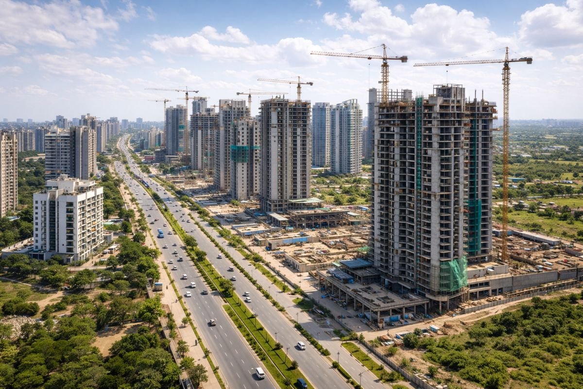Golf Course Extension Road Gurgaon developing residential projects cranes infrastructure growth