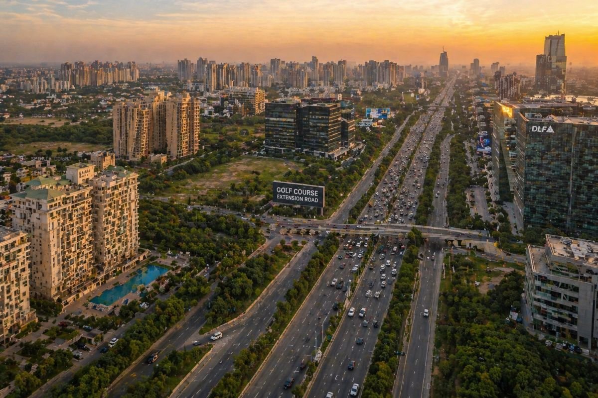 Golf Course Extension Road Gurgaon infrastructure connectivity skyline aerial