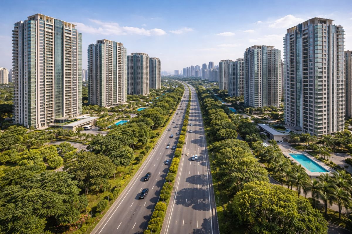 Luxury apartments on Golf Course Extension Road Gurgaon skyline 2026