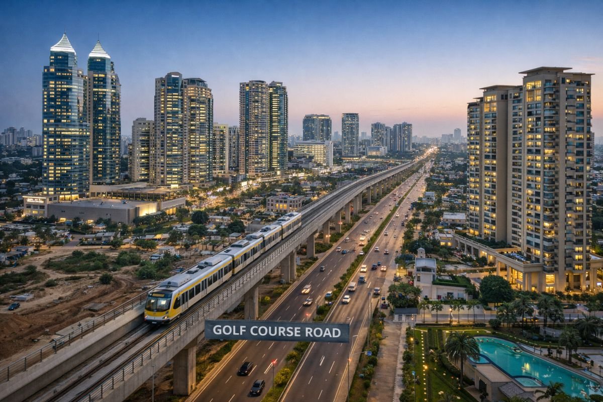 Golf Course Road Gurgaon rapid metro luxury skyline