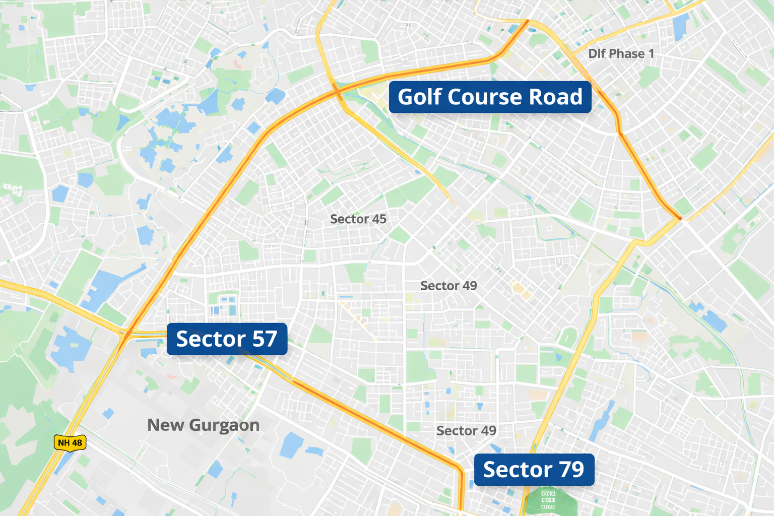 Sector map of Gurgaon showing areas where circle rate impacts stamp duty calculation