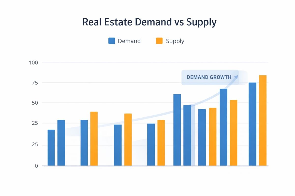 Gurgaon real estate demand and supply trend graph showing market imbalance