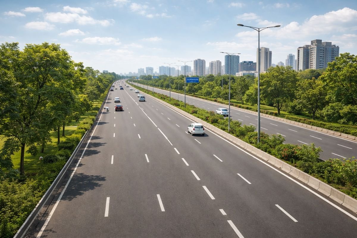 Wide road infrastructure near Sector 89 Gurgaon with modern development