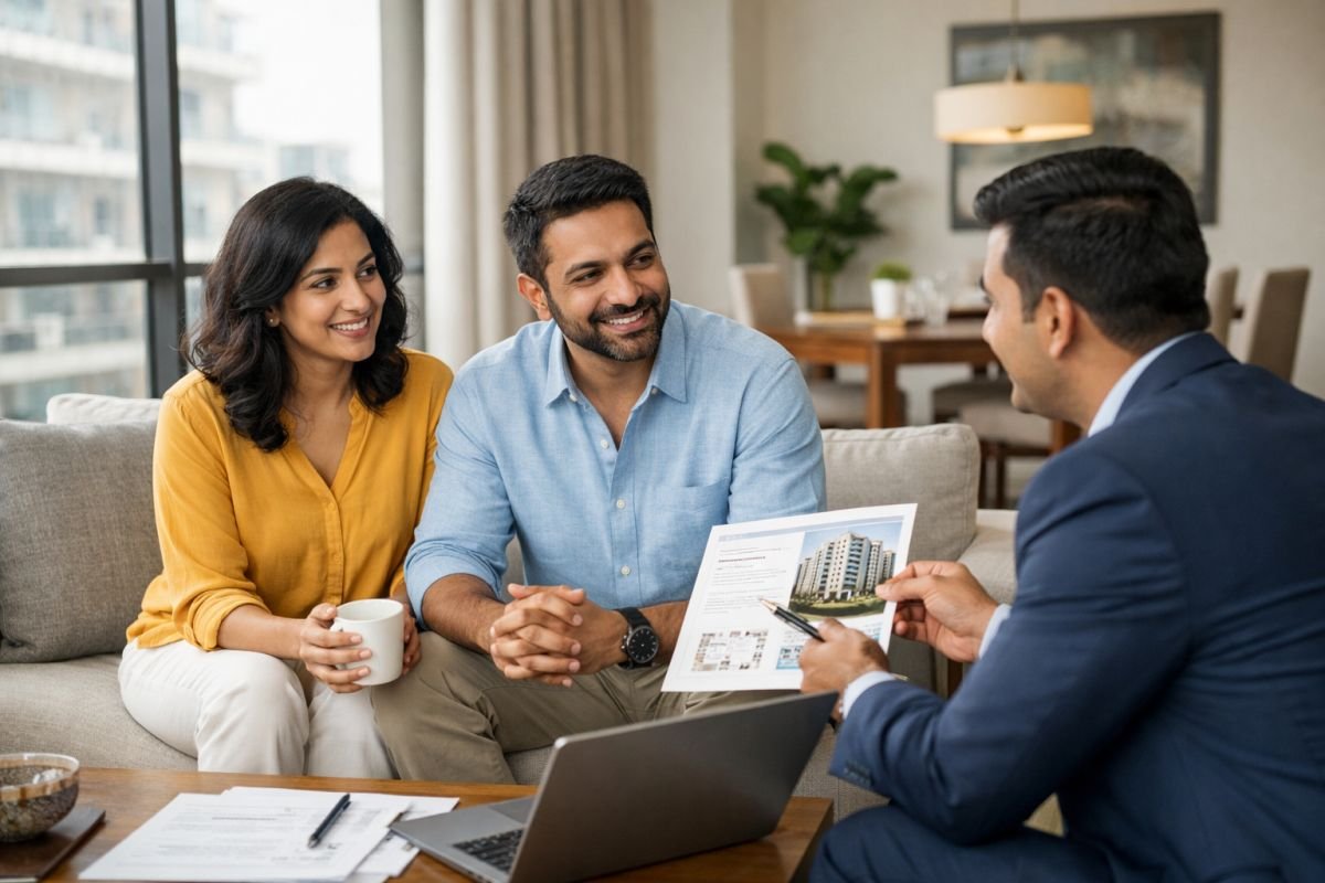 homebuyers evaluating residential property in Gurgaon modern apartment setting