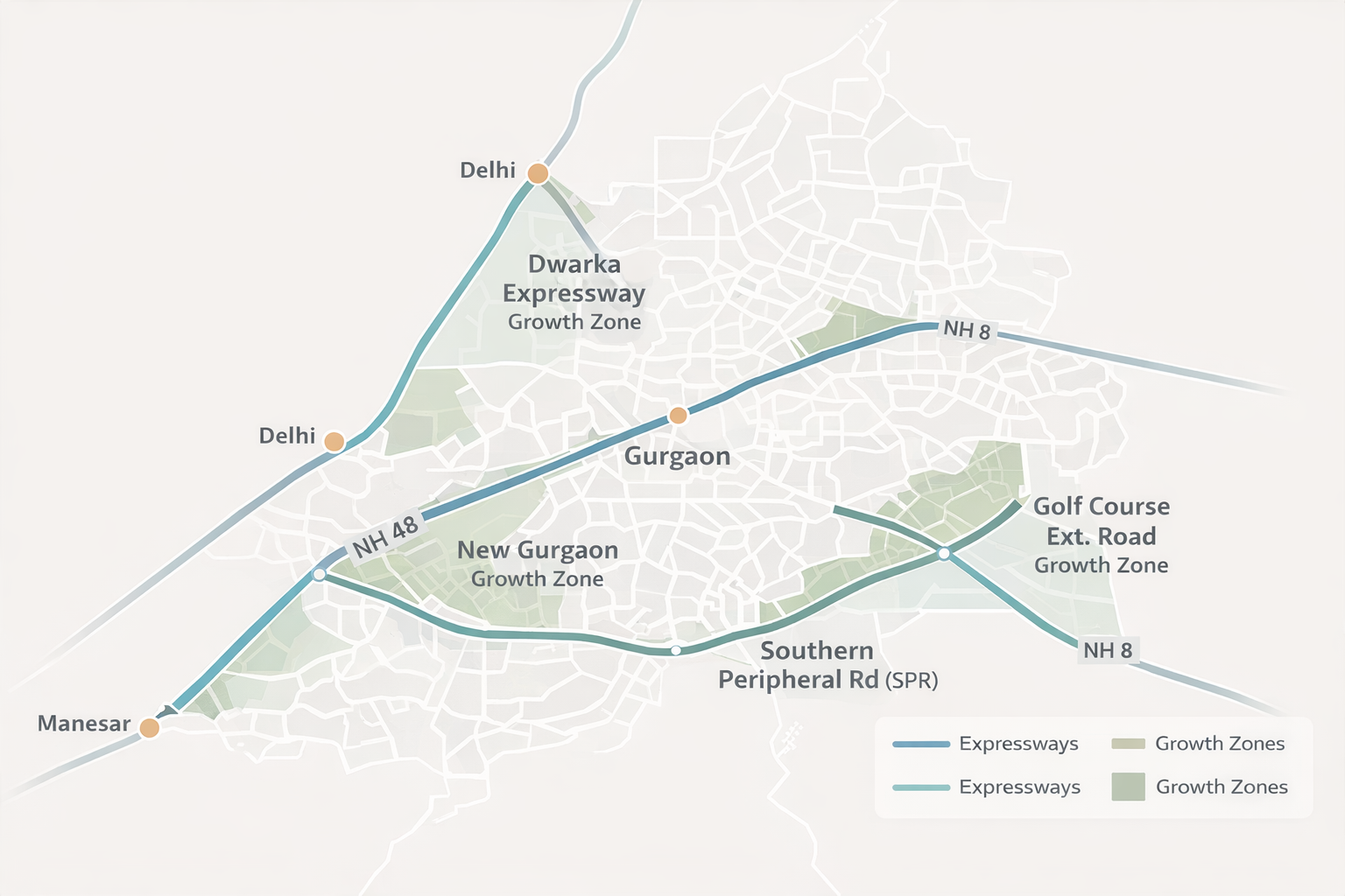 Gurgaon infrastructure growth corridors 2026 including Dwarka Expressway and SPR