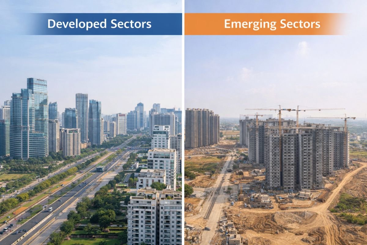 Gurgaon sectors comparison developed vs emerging real estate areas
