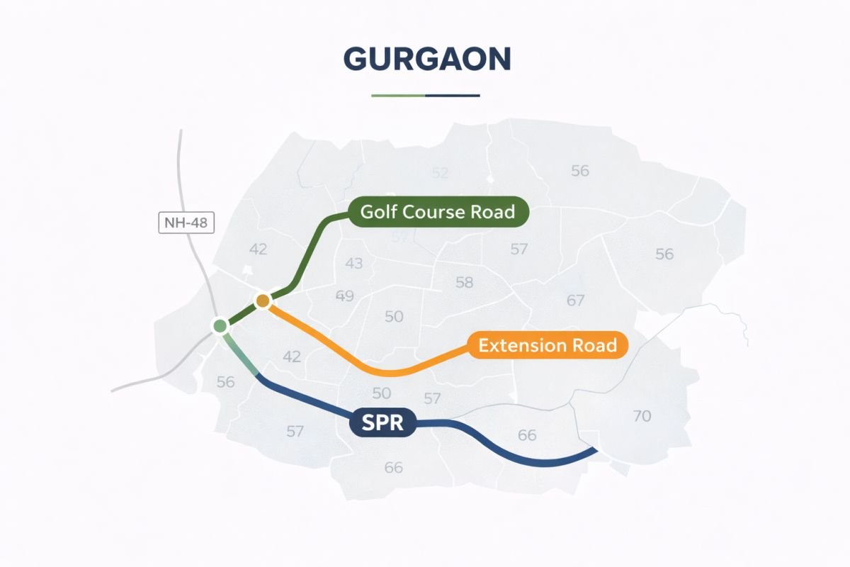 Gurgaon luxury corridors map Golf Course Road Extension SPR