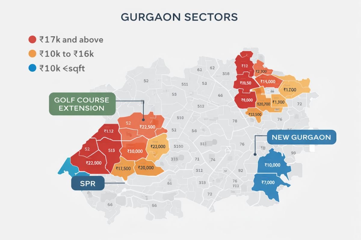 Gurgaon property market sectors price comparison map