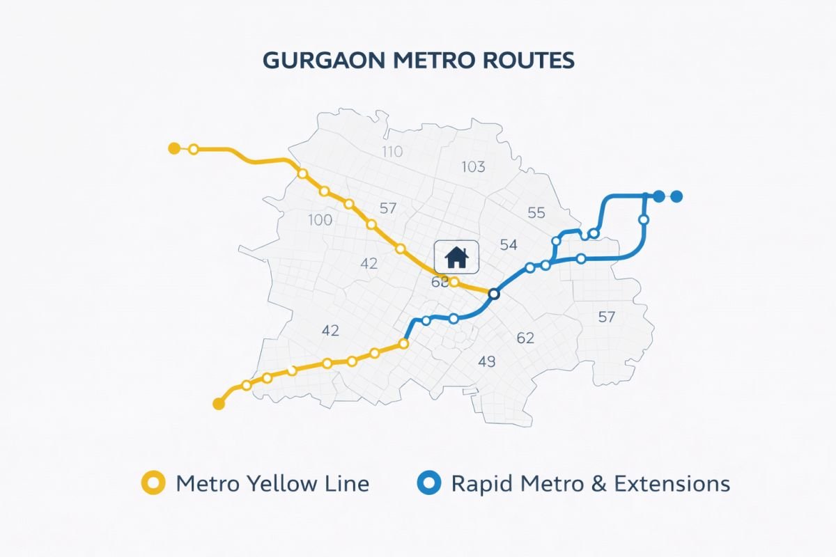 Gurgaon metro map yellow line rapid metro extension sectors