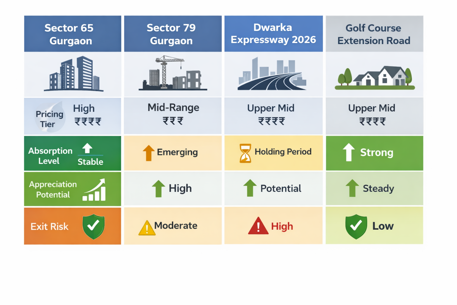 Sector 65 vs Sector 79 Gurgaon micro market comparison with Dwarka Expressway and Golf Course Extension Road analysis