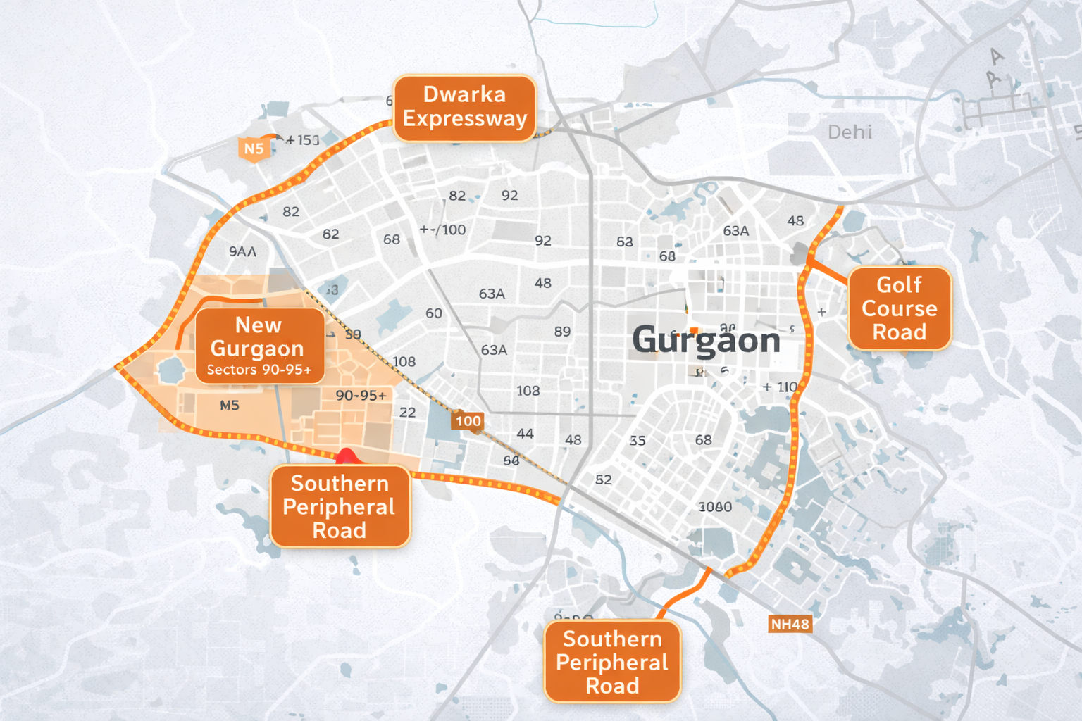 Gurgaon investment corridors Dwarka Expressway SPR Golf Course Road map