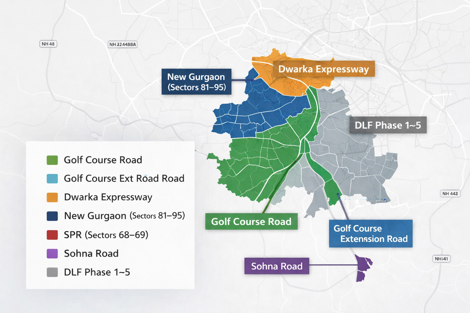 Gurgaon sector wise property price trend map major corridors