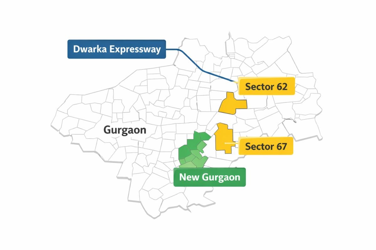 Gurgaon micro market map Dwarka Expressway Sector 62 67 New Gurgaon comparison