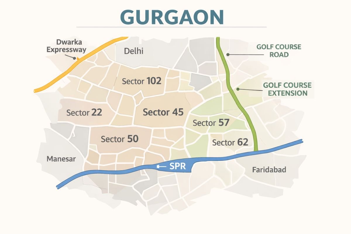 Gurgaon micro market map Golf Course Road SPR Dwarka Expressway sectors