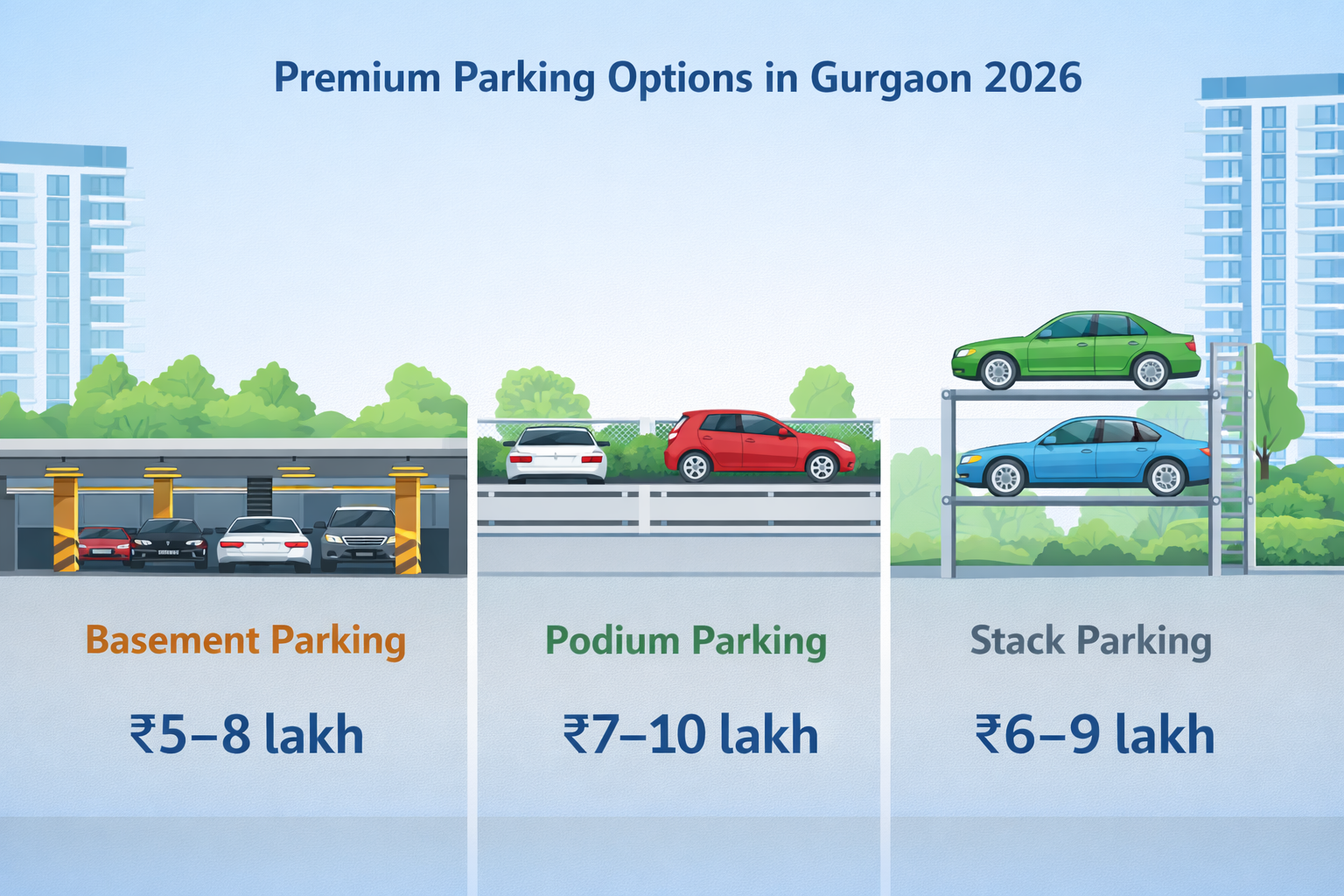 Basement podium and stack parking pricing in Gurgaon new launch projects