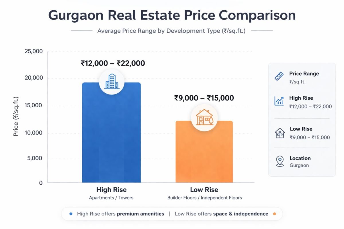 High rise vs low rise property price per sq ft Gurgaon chart comparison