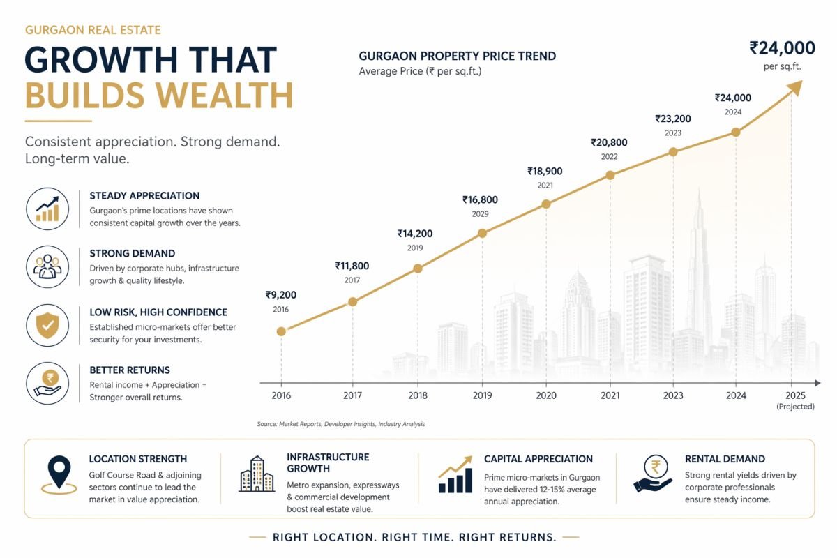 Gurgaon real estate price trend graph Golf Course Road investment growth