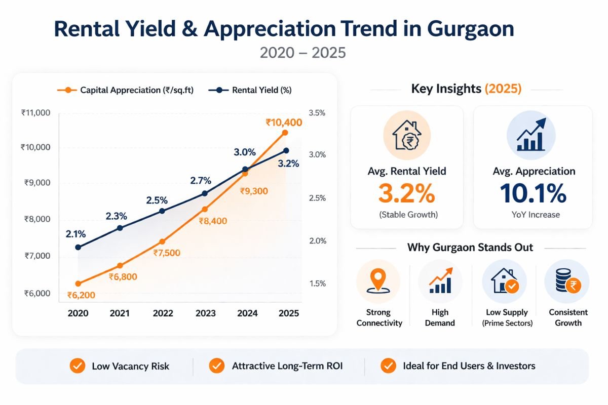 Gurgaon real estate ROI rental yield appreciation graph