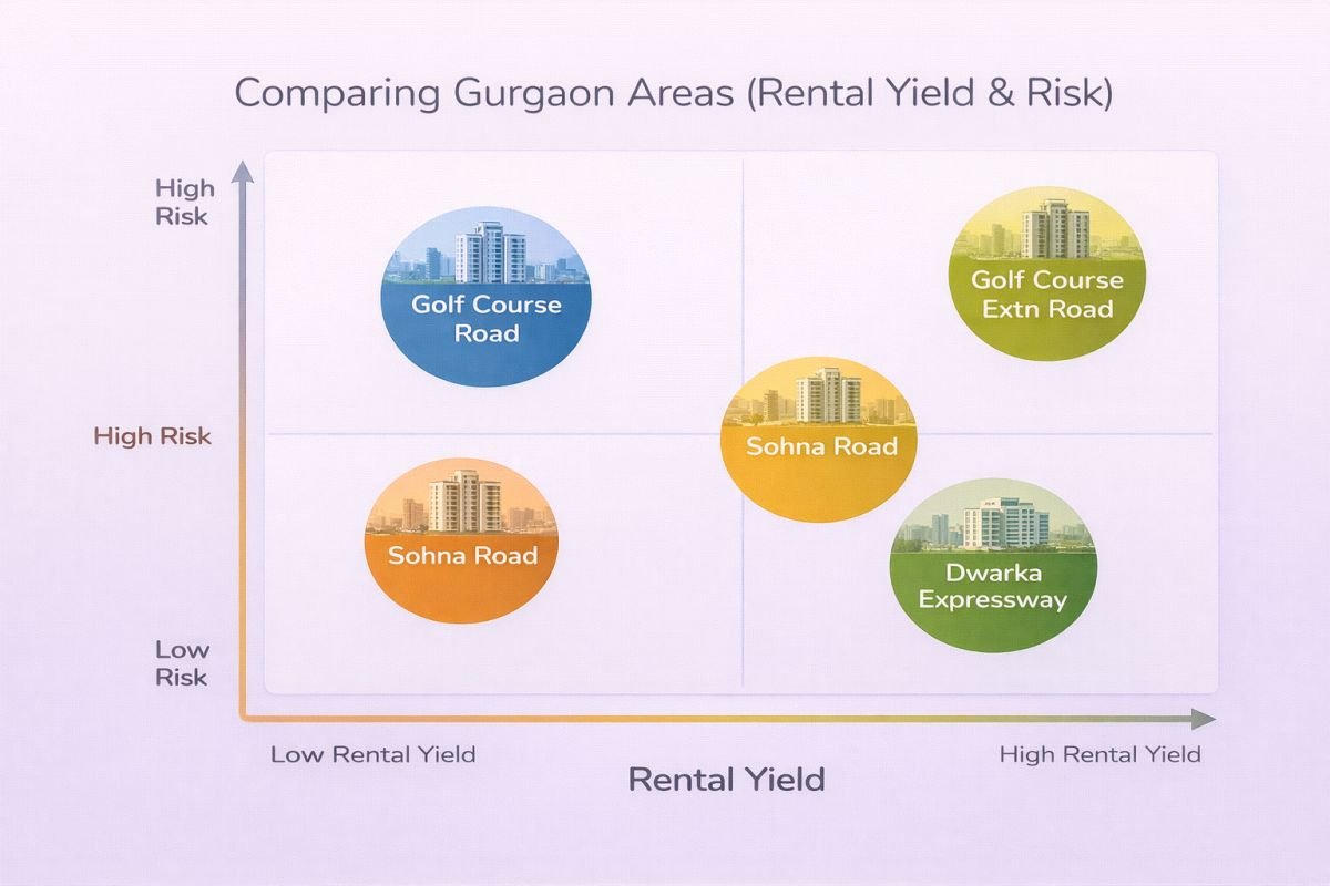 Gurgaon rental demand comparison areas yield risk