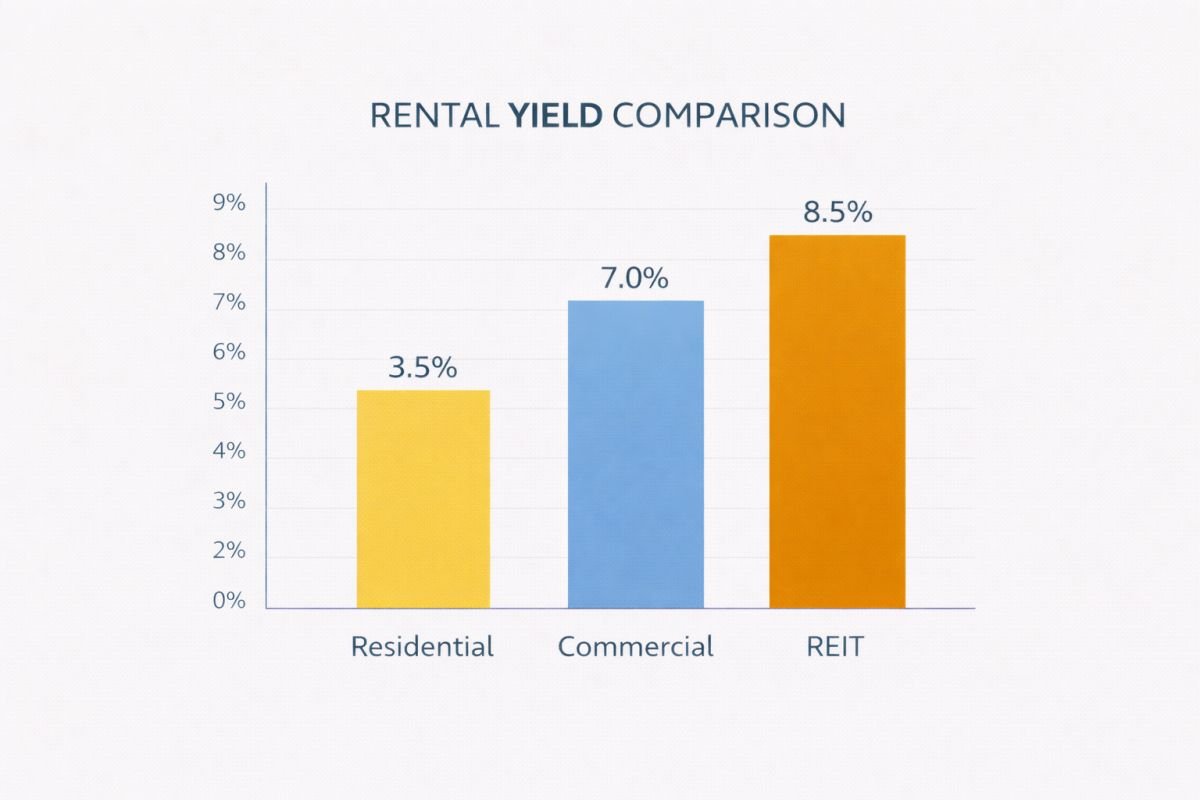 Gurgaon rental yield comparison residential commercial REIT infographic