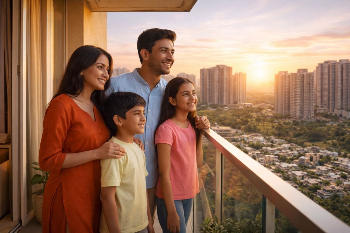 happy Indian family new home Sohna Gurgaon apartment lifestyle