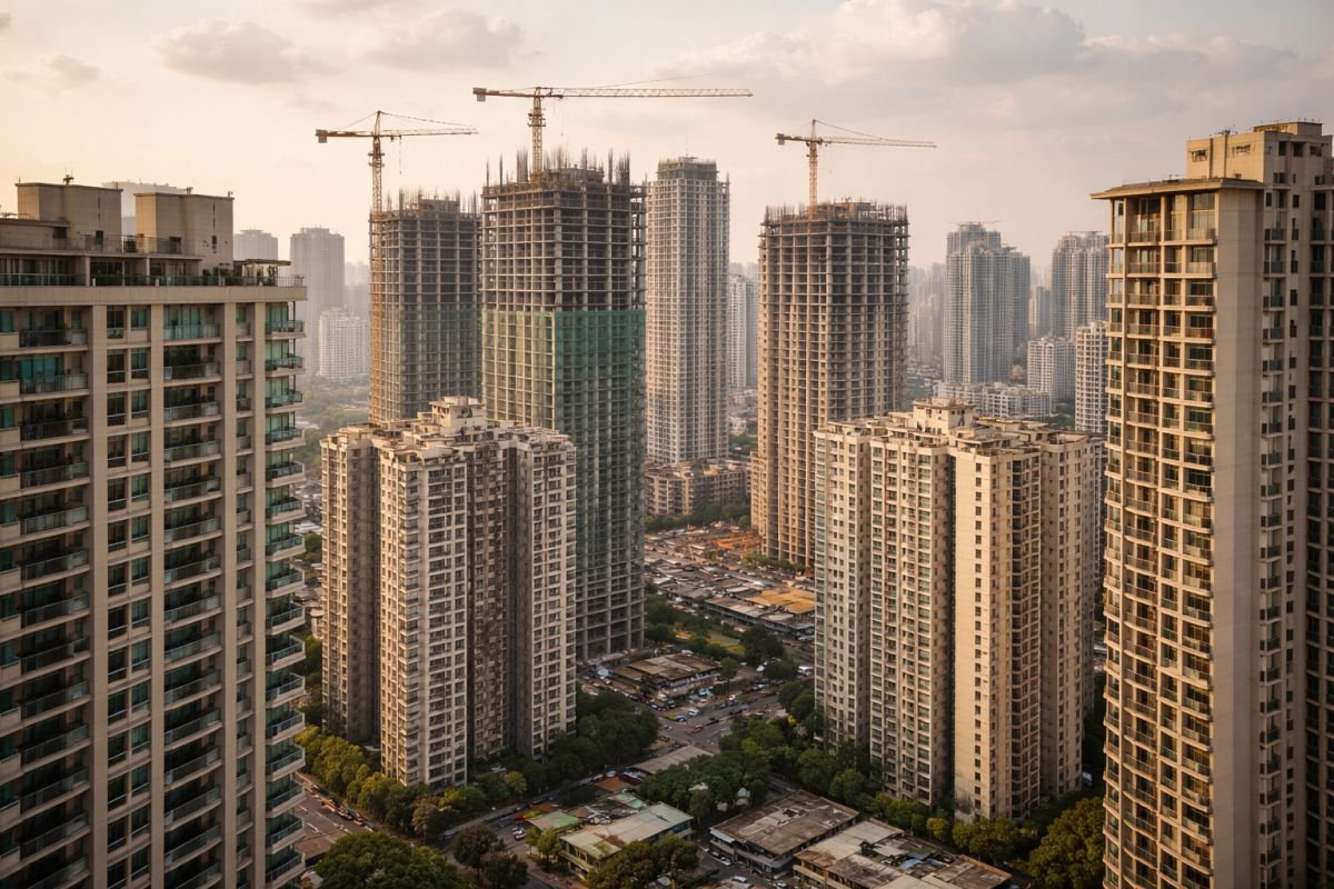 High-rise buildings with blocked views due to surrounding construction