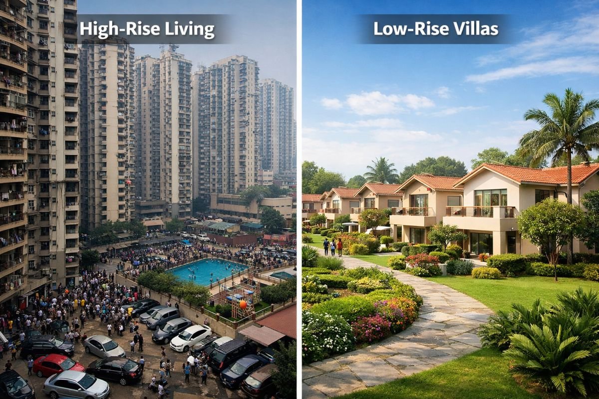 high rise vs low rise Gurgaon comparison privacy density
