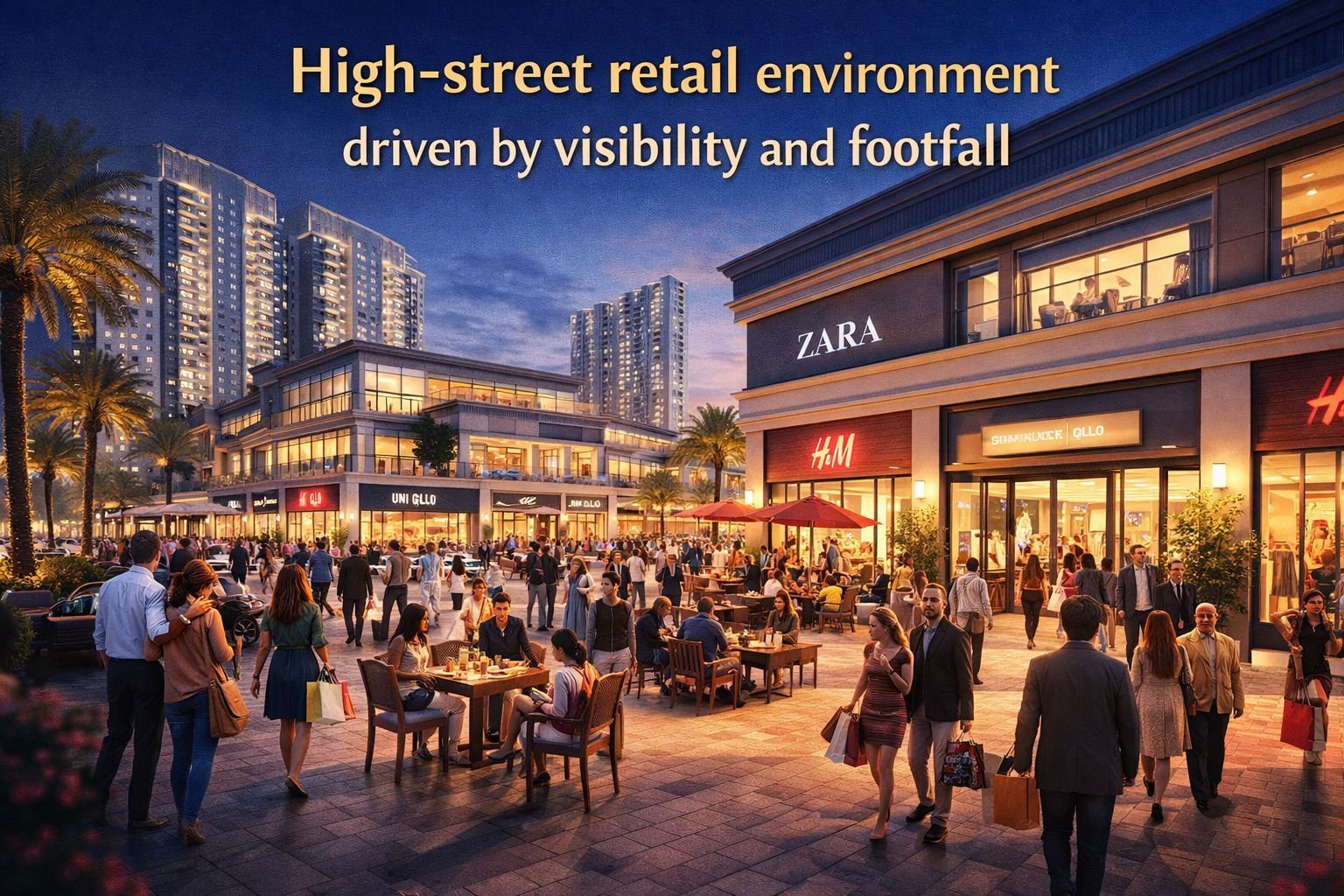 high street retail Gurgaon footfall shopping street cafes commercial property