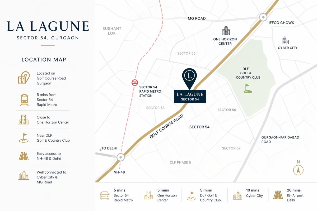 La Lagune location map Sector 54 Gurgaon Golf Course Road connectivity