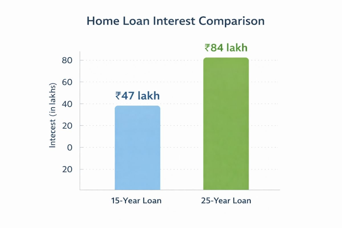 home loan tenure 15 vs 25 years interest comparison India