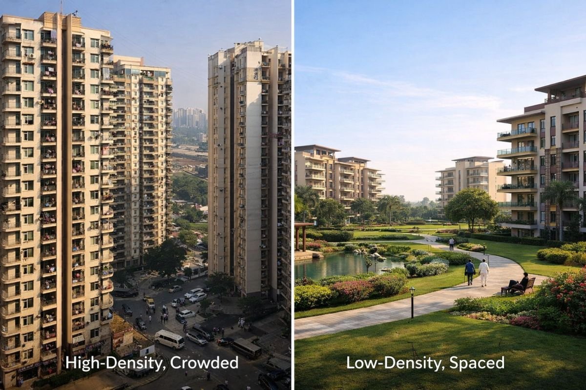 comparison between high density and low density housing projects in india