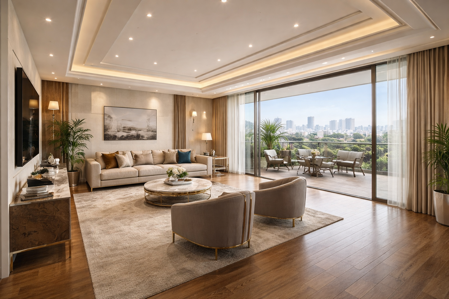Luxury builder floor interior in Gurgaon with spacious layout and balcony