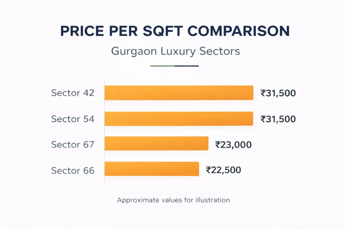 Gurgaon luxury property price benchmark per sqft comparison