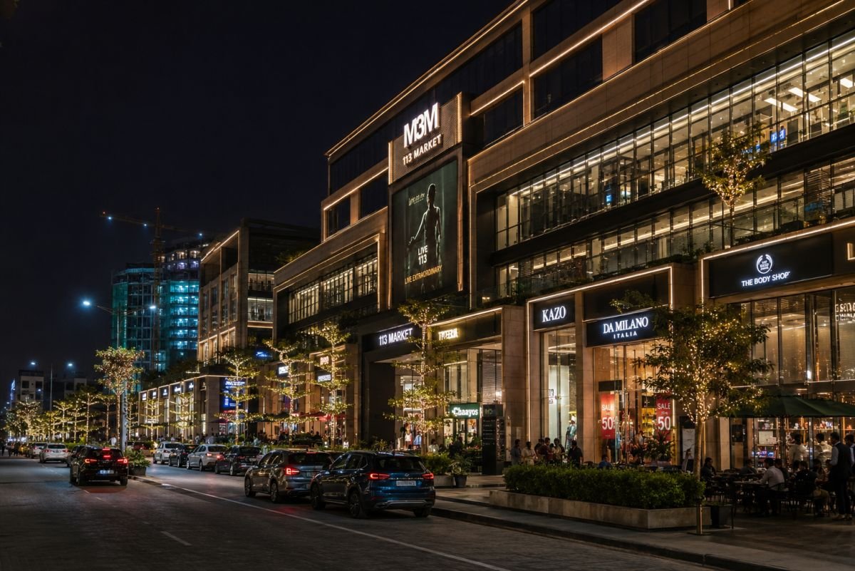 Night view of M3M SCO 113 Market Gurgaon commercial project
