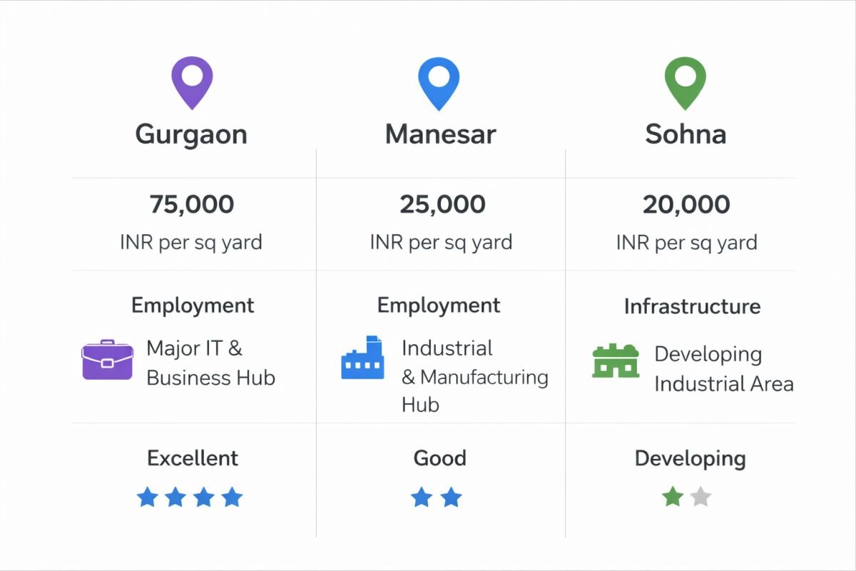 Manesar vs Gurgaon vs Sohna real estate comparison investment potential