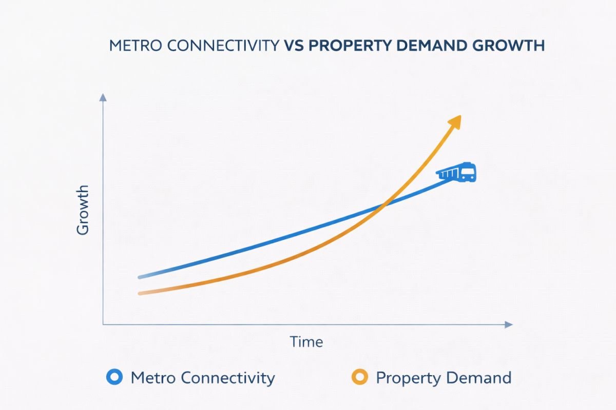 metro connectivity impact on property demand rental growth infographic