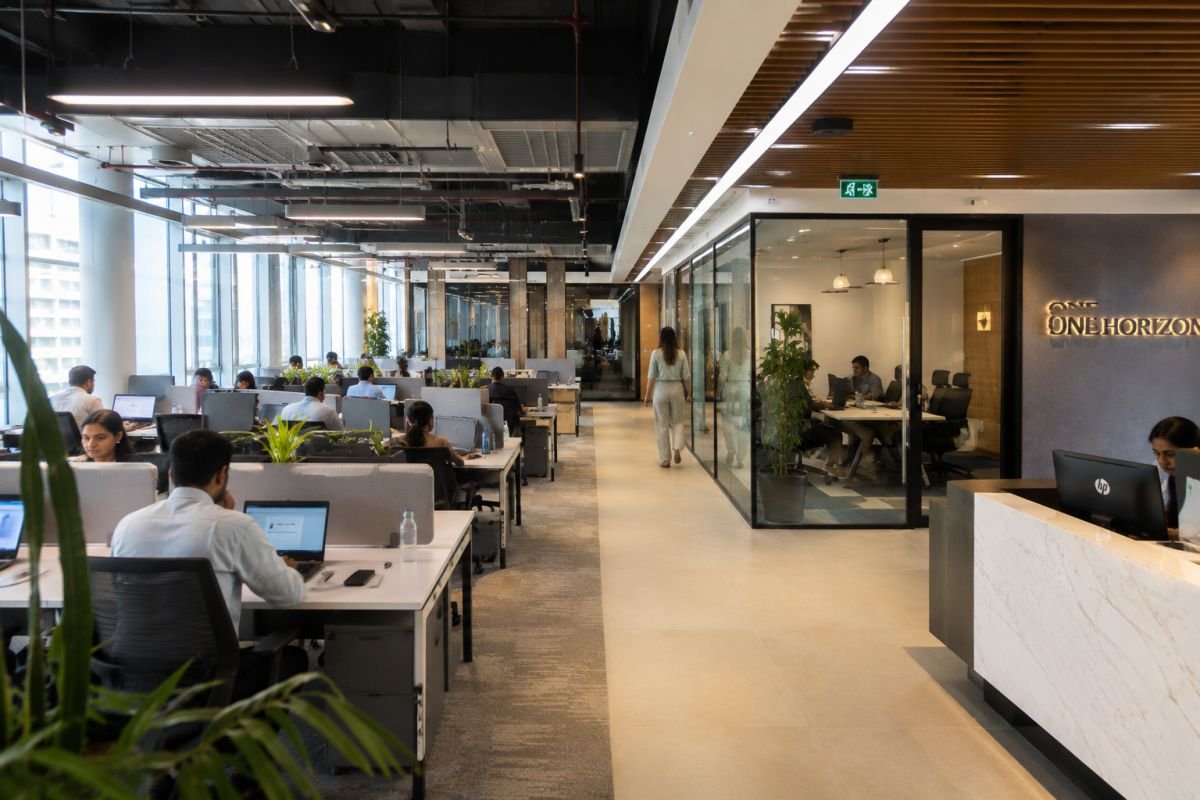 Office space layout and workspace environment at Milestone Experion Centre
