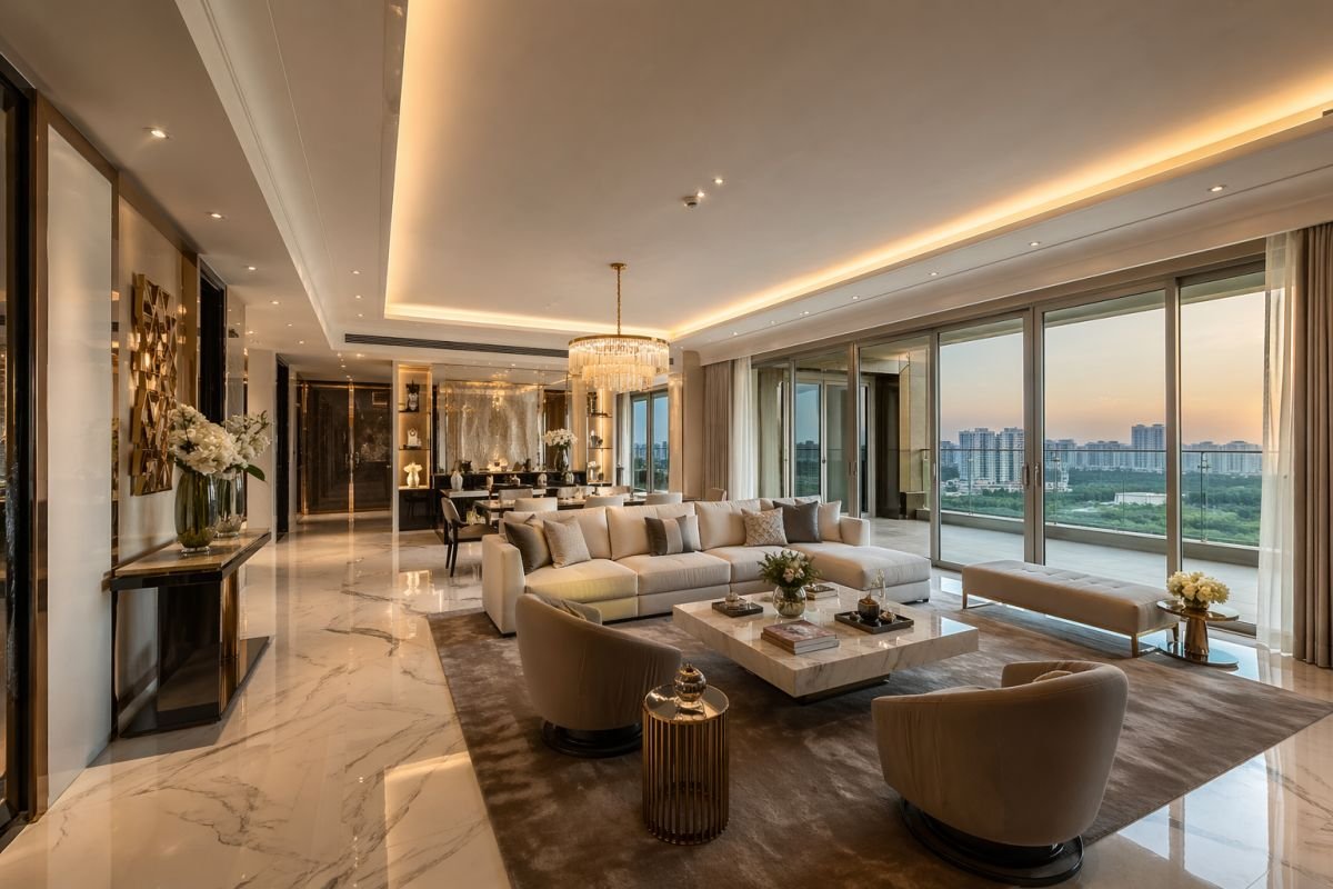 Pioneer Araya luxury apartment spacious living room interior with premium furniture