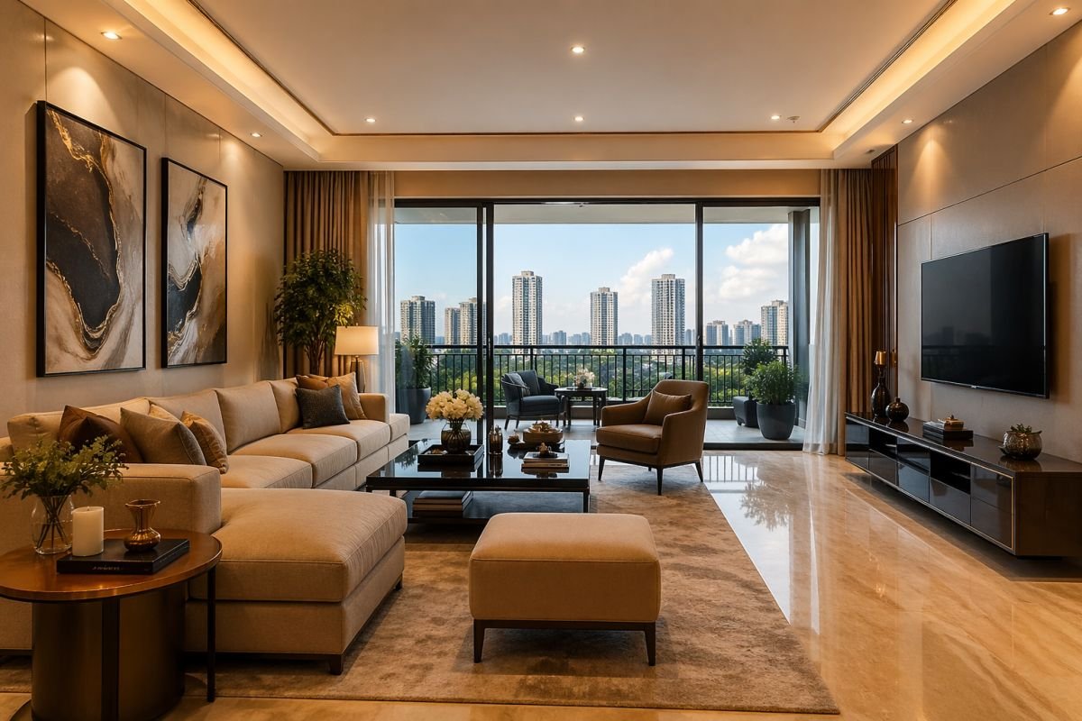 Luxury apartment interior at Pioneer Park Gurgaon with balcony