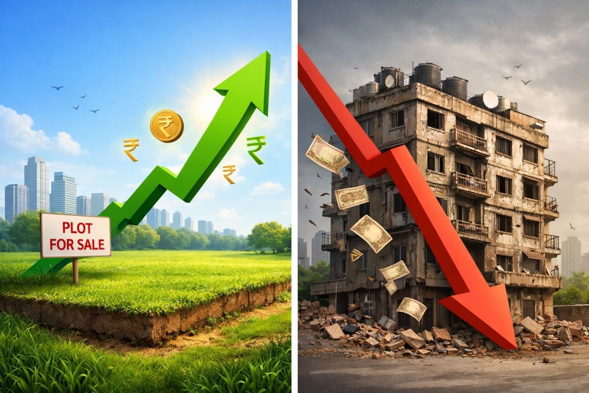 Plot vs apartment investment Gurgaon land appreciation vs building depreciation comparison