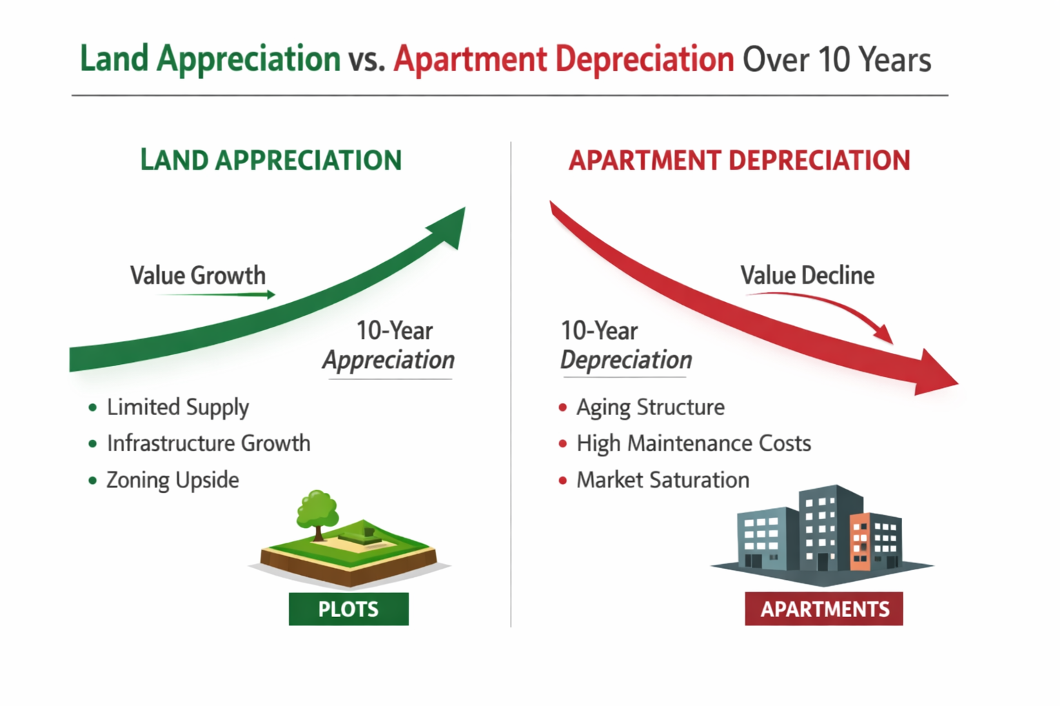Land appreciation vs apartment depreciation comparison Gurgaon 2026