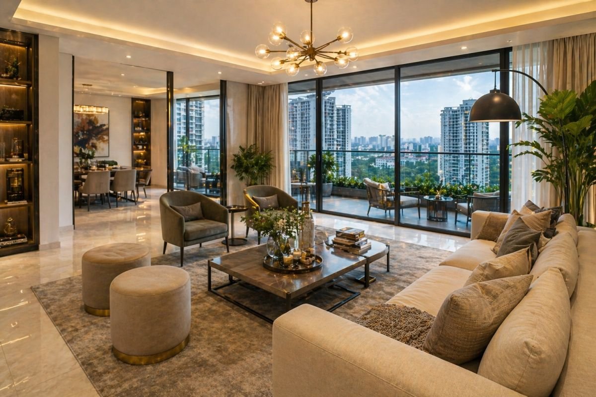 Luxury apartment interior living room Pioneer Presidia Gurgaon modern design